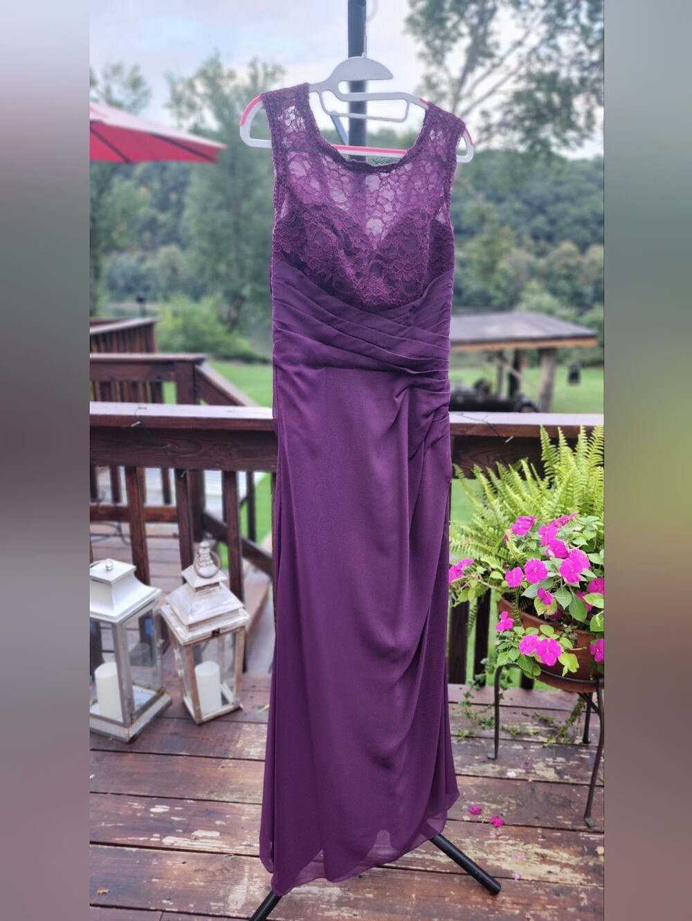 Morilee Mulberry Bridesmaid Cocktail Wedding Formal Gown Dress Sheer Lace Sz 10